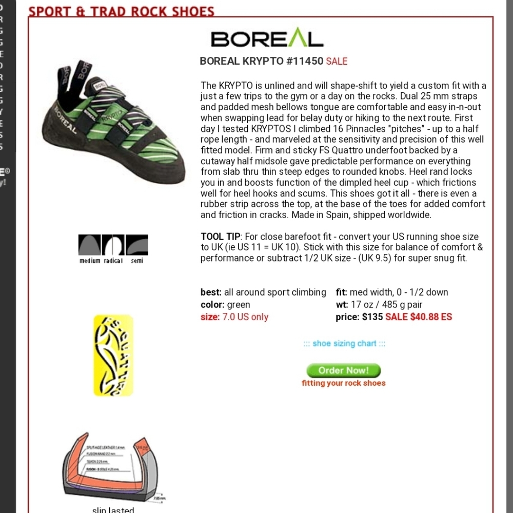 Boreal Krypto climbing shoes size 8.0